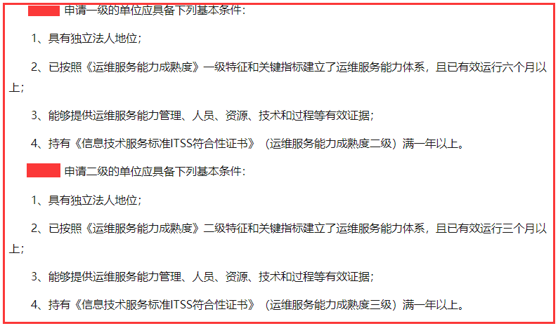 ITSS一級(jí)、二級(jí)申報(bào)基礎(chǔ)條件